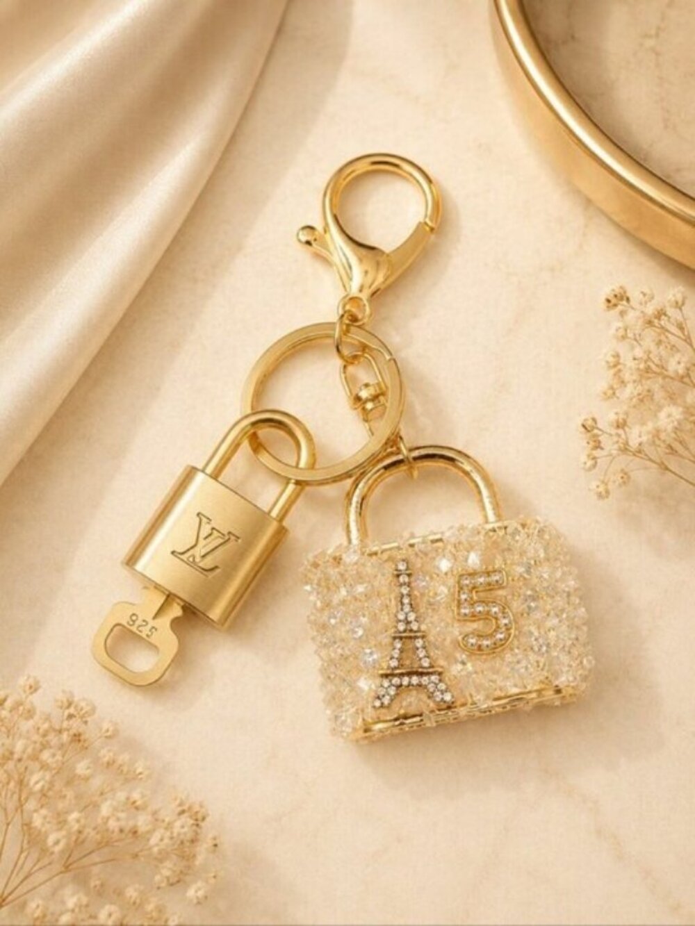 Authentic Louis Vuitton Lock & Key Gold ✨ Unbranded Keychain Bag Charm LV